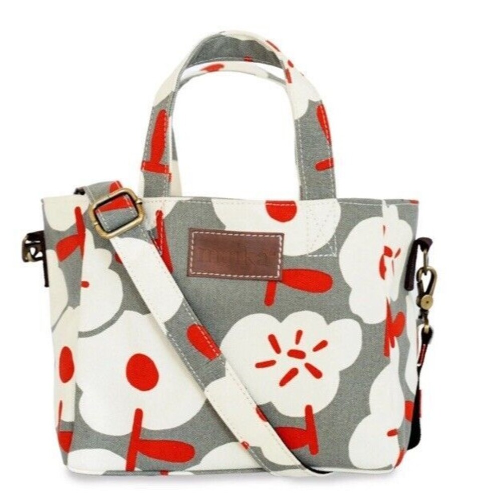 Maika Mini Tote Bag Gray & Orange Sierra Floral Print Canvas